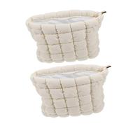 LOLIPPYY 2pcs Aesthetic Cosmetic Pouch Minimalist Portable Makeup Organizer for Travel Soft Quilted Makeup Bag for Lipstick Brushes Toiletries Essential for Women