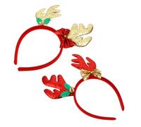 LOLIPPYY 2pcs Christmas Antler Headband for Women Reusable Glitter Hair Hoop with Red Gold Deer Horns Lightweight Holiday Party Accessory for Cosplay and Festive Celebrations