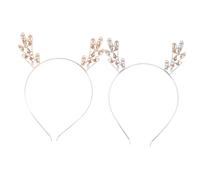 LOLIPPYY 2pcs Christmas Metal Reindeer Antler Headband Silver and Rose Gold Rhinestone Hair Accessory for Women Holiday Hairband for Party and Gift