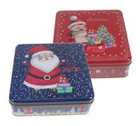 LOLIPPYY 2Pcs Christmas Tinplate Biscuit Boxes with Lid Candy Storage Tins for Small Gifts and Crafts Lightweight Decorative Xmas Gift Containers for Chocolates and Cookies