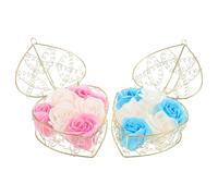LOLIPPYY 2pcs Floral Scented Soap Flowers with Simulated Rose Bath Soap in Heart-shaped Iron Basket Roses for All Skin Types Gift for Wedding and Home Decor