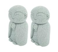 LOLIPPYY 2pcs Japanese Jizo Monk Statue Feng Shui Wealth Sandstone Figurines for Garden Aquarium Outdoor Decor Luck Zen Sculpture Memorial Ornaments