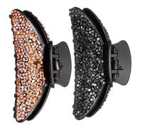 LOLIPPYY 2pcs Large Resin Hair Claw Clips with Rhinestones Smooth Hair Accessories for Women and Black and Color for Styling and Strong Hold