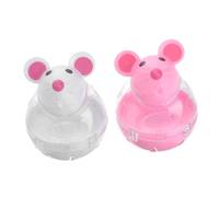 LOLIPPYY 2pcs Mouse Shaped Cat Feeder with Leakage Design Interactive Snack Dispenser for Indoor Cats Plastic Rolling Treat Feeder for Kitten Play and Training White and Red