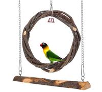 LOLIPPYY 2Pcs Natural Wooden Bird Swing Perch for Small Birds Parakeets Parrots Budgies Safe Chewing Enhances Balance Intelligence Coordination with Easy Hang Hook Cage Accessory