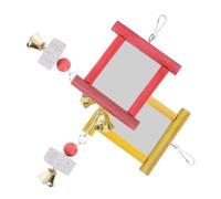 LOLIPPYY 2pcs Parrot Mirror Toy Bird Chew Toy Colorful Mirror for Parakeet Cage Accessory with Red and Yellow Decorative Stones Suitable for Cockatiels and Small Birds
