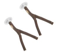 LOLIPPYY 2pcs Portable Wood Bird Perch with Suction Cup for Small to Medium Parrots and Cockatiels, Natural Tree Branch Design, Movable Window Bird Wall Perch for Outdoors and Indoor Use