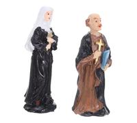 LOLIPPYY 2pcs Resin Religious Sculptures of Priest and Nun Miniature Cake Toppers Catholic Collectibles for Baptism First Communion Church Party Favors Sand Tray Figures Table Desk Decor