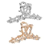 LOLIPPYY 2pcs Rhinestone Leaf Hair Claw Clips for Women Alloy Metal Non-slip Barrette Thick Hair Styling Clamps in Gold and Silver Elegant Jaw Clamp Accessories for Ladies