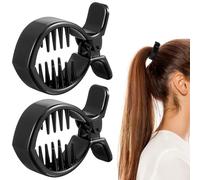 LOLIPPYY 2pcs Round Toothed Hair Claw Clip Black Ponytail Holder for Thick Hair Strong Grip Updo Accessory for Women and Girls Styling