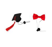 LOLIPPYY 2PCS Small Pet Graduation Hat and Bow Tie Set with Red Tassel Elastic Dog Cap and Bowknot for Hamster Puppy Costume Accessories