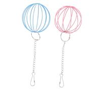 LOLIPPYY 2Pcs Small Pet Hanging Feeder Balls with Chain Iron Grass Storage Play Balls for Hamster Rabbit Bunny Cage Exercise and Food Holder in Pink Blue