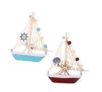 LOLIPPYY 2pcs Wooden Sailboat Model Vintage Nautical Decor for Bathroom Nursery Handmade Mediterranean Style Sailing Boat Ornaments for Coastal Tabletop Display and Party Centerpiece