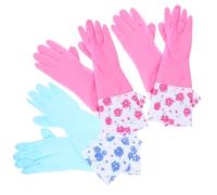 LOLIPPYY 3 Pairs Reusable Thickened Dishwashing Gloves for Kitchen Cleaning Extra Long Household Gloves with Soft Warm Lining Suitable for Hands and Scrubbing Dishes Pink and Blue Colors