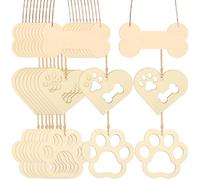 LOLIPPYY 34Pcs DIY Wooden Chips Set with Heart Claw Shapes, Large Bone Cutouts, Pre-Drilled Holes, 10M Jute Rope for Crafts, Woodburning, Party Decorations, Rustic Art Tags