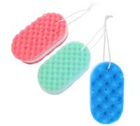 LOLIPPYY 3pcs Adult Shower Cleaning Sponge Set, Triple-Layer Wave Texture Exfoliating Body Scrubber, Double-Sided Bath Sponge in Green, White Blue and Pink, White Red for Deep Cleansing