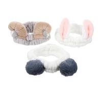 LOLIPPYY 3pcs Animal Ears Makeup Headbands for Women Elastic Soft Hair Bands for Washing Face Spa Shower Breathable Comfortable Hair Wraps with Grey Pom Pom White Bunny Ears and Grey RAM