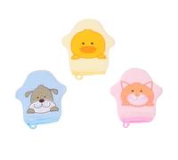 LOLIPPYY 3pcs Cartoon Bath Gloves for Bathroom Accessories Gentle Exfoliating Scrubbers with Skin Massage Function Material in Yellow Blue Pink for Healthy Skin Care