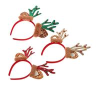 LOLIPPYY 3pcs Christmas Deer Antlers Headbands Plush Soft Reindeer Horns Hair Hoop for Women Holiday Party Photo Props in Red Green Gold Colors