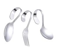 LOLIPPYY 3pcs Curved Handle Spoon and Fork Set Stainless Steel Serving Utensils Lightweight Ergonomic Design for Seafood Cooking and Dining Polished Finish Kitchen Cutlery