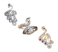 LOLIPPYY 3Pcs Ethnic Style Adjustable Peacock Crochet Finger Rings Decorative Open Knitting Loop Ring Craft Accessories for Women Hand Protection and Fashion Charm