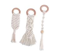 LOLIPPYY 3pcs Hand Woven Cotton Rope and Beech Wood Molar Rod Teether for Babies, Natural Wooden Teething Stick Set, Practical Bite Toy for Infant Oral Massage and Gum Relief
