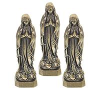LOLIPPYY 3pcs Mini Brass Virgin Mary Statue Vintage Small Desktop Ornament for Christmas Church Decor Tabletop Figurines for Bookshelf Bedroom Office Shelves