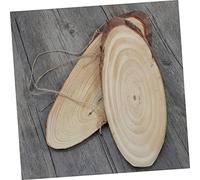 LOLIPPYY 3PCS Oval Pine Wood Hanging Tags with Bark Natural Rustic DIY Craft Blanks for Wedding Decor Table Numbers Wall Art