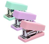 LOLIPPYY 3Pcs Portable Metal Staplers Small Desktop Binding Tools for Office Home School with Comfortable Grip in Pastel Pink Green Purple