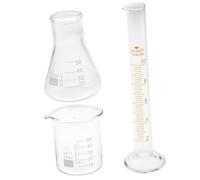 LOLIPPYY 3pcs Scientific Lab Glassware Beaker Conical Flask Graduated Measuring Cylinder Premium Borosilicate Glass for Accurate Chemistry Experiments School Laboratory Beginner Use