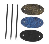 LOLIPPYY 3pcs Vintage Leather Hairpin Oval Shape Hair Stick Bun Holder for Women Comfortable Secure Hold Retro Style Chignon Updo Hair Accessories Black Bronze Blue