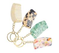 LOLIPPYY 4 Pcs Mini Wide Tooth Hair Comb Keychains, Acetate Material, Travel Detangling Combs for Women, 5.3Cm X 3.1Cm, Multi-Color Set Including Cream, Light Leopard, Patterned, and Teal