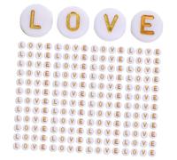 LOLIPPYY 400pcs Acrylic Letter Beads White Flat Round Love Design for DIY Jewelry Making Bracelet Beads Letters for and Gift Accessories