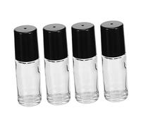 LOLIPPYY 4pcs 30ml Glass Roll-on Bottles Essential Oil Portable Refillable Anti-leak Subpackaging Sample Bottles for Home and Travel Use Black Caps