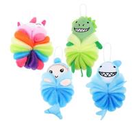LOLIPPYY 4pcs Cartoon Bathing Skin Scrubbers Soft Mesh Body Exfoliating Balls for Lightweight Portable Bath Loofahs with Rich Household Shower Sponges for Boy Girl Skin Care