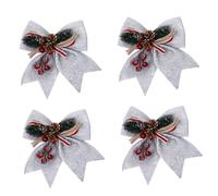 LOLIPPYY 4pcs Christmas Bows for Tree Cones LED Pine Christmas Cone Tree Bow Ornaments Decor Rustic Holiday Xmas Ornaments Outdoor Large Red Silver