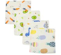 LOLIPPYY 4Pcs Cotton Washcloth Soft Water Absorption Towels for Face with Cute Designs Reusable Handkerchief Feeding Wipe Cloths for Newborn