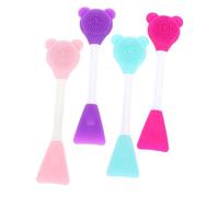 LOLIPPYY 4Pcs Double-ended Silicone Facial Cleansing Brush Portable Face Mask Applicator Soft Skin Scrubber for Gentle Massage and Cream Application in Purple Pink Rose Blue
