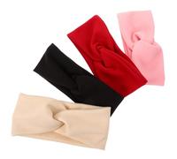 LOLIPPYY 4pcs Elastic Cross Headbands for Women and Wide Sweat Absorbing Hairbands with Soft Breathable for Sports Yoga Fitness and Everyday Use in Pink Black and Red