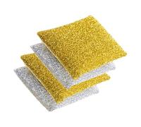 LOLIPPYY 4Pcs Glitter Scrub Sponge for Kitchen Cleaning Dish Sponges in Gold and Silver Polyester Thread for Pans Bowls Cups Multipurpose Household Cleaning Supplies