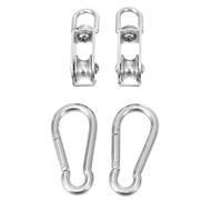 LOLIPPYY 4pcs M25 Stainless Steel Pulley Set, Fixed Single Wheel Swivel Lifting Rope Pulley with Spring Buckle Hooks, Heavy Duty 304 Stainless Steel for Wire Rope Hoisting and Industrial