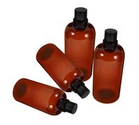 LOLIPPYY 4pcs Refillable Travel Toiletry Bottles Liquid Dispenser for Shampoo Lotion Conditioner Brown Cylindrical Bottles with Black Caps Easy Pour Design