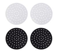 LOLIPPYY 4pcs Reusable Perforated Air Fryer Mats and Steamer Liners, Heat-Resistant Non-Stick Baking Pads for Air Fryer and Steaming, 22.9cm Round Black and White Kitchen Accessories