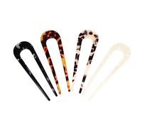 LOLIPPYY 4pcs Vintage U Shaped Acetate Hair Forks for Women Simple Elegant Hairpins with Leopard and Solid Patterns Barrettes for Stylish Updos and Bun Hairstyles