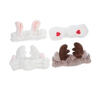 LOLIPPYY 4pcs Washing Elastic Headbands Soft Stretchy Hair Ties for Spa Facial Makeup Mask Application Fit for Women Includes White Heart Brown Antler White Antler Bunny Ear Designs