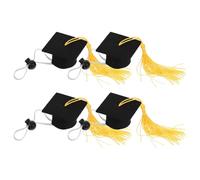 LOLIPPYY 4pcs Yellow Tassel Mini Doctoral Graduation Hats for Small Pets Hamster Costume Adjustable Elastic Lock Caps for Graduation Party Decoration