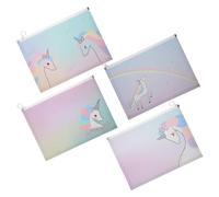 LOLIPPYY 4pcs Zip File Bags Plastic Document Organizers with Patterned Zipper Pouch Multipurpose Storage for School Office Travel Student and Teacher Use