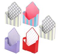 LOLIPPYY 5 Pcs Folding Envelope Flower Packing Boxes Set, Decorative Paper Boxes for Bouquet Wrapping, Floral Storage Packaging in Red Polka Dot, Beige Dot, Purple and Pink Blue Stripe,