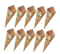 LOLIPPYY 50PCS DIY Flower Wrapping Paper Cone Kit for Bouquets and Confetti Holders Natural Kraft Paper with White Flowers and Stickers Wedding and Party Decoration Accessories