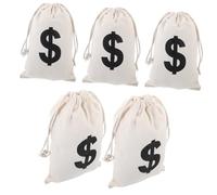 LOLIPPYY 5pcs Canvas Drawstring Money Sign Bags Practical Gift Pouches for Pirate Theme Party Favors Easy Open Close Storage for Food Jewelry and Presents